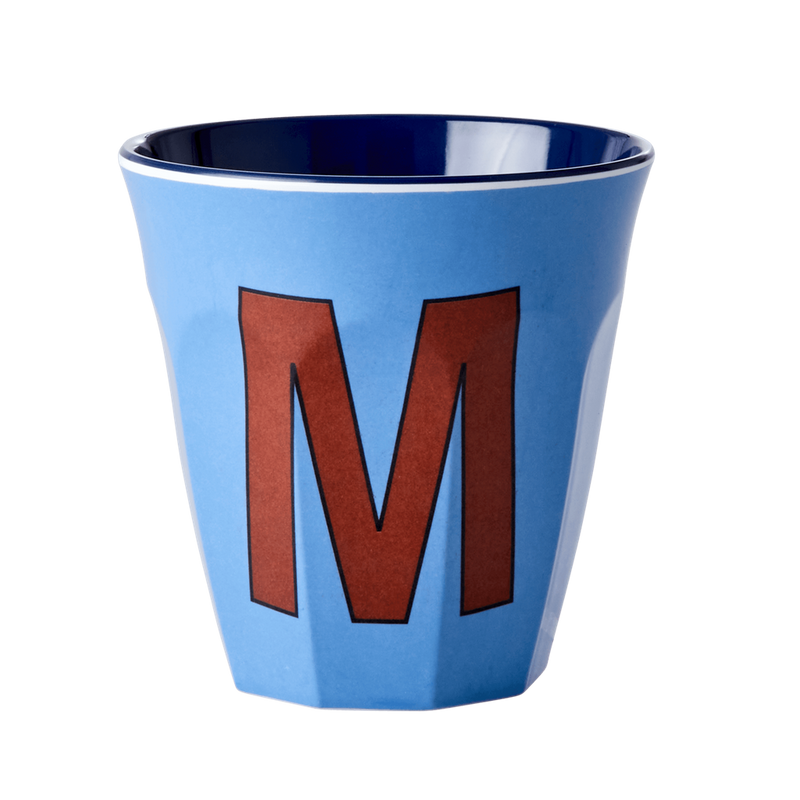 Melamine Cup - Medium with Alphabet in Bluish Colors | Letter M