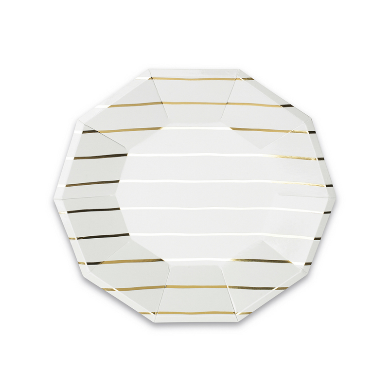 Gold Frenchie Striped Small Plates, Pack of 8