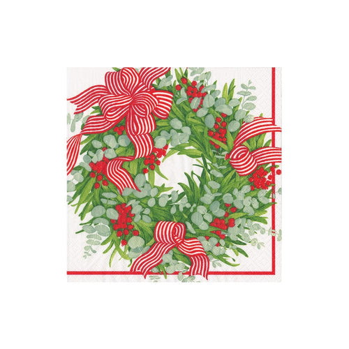Ribbon Stripe Wreath Napkin Dinner - 20 Per Package, 2 Packages