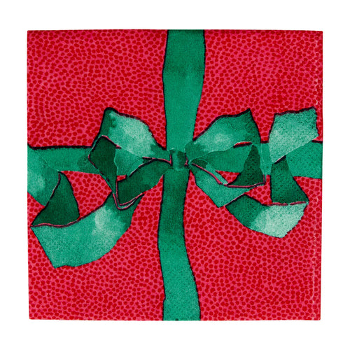 Tied With A Bow Red & Spruce Boxed Cocktail Napkins - 40 Per Box