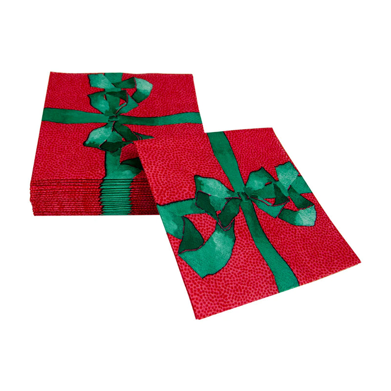 Tied With A Bow Red & Spruce Cocktail Napkins - 20 Per Package