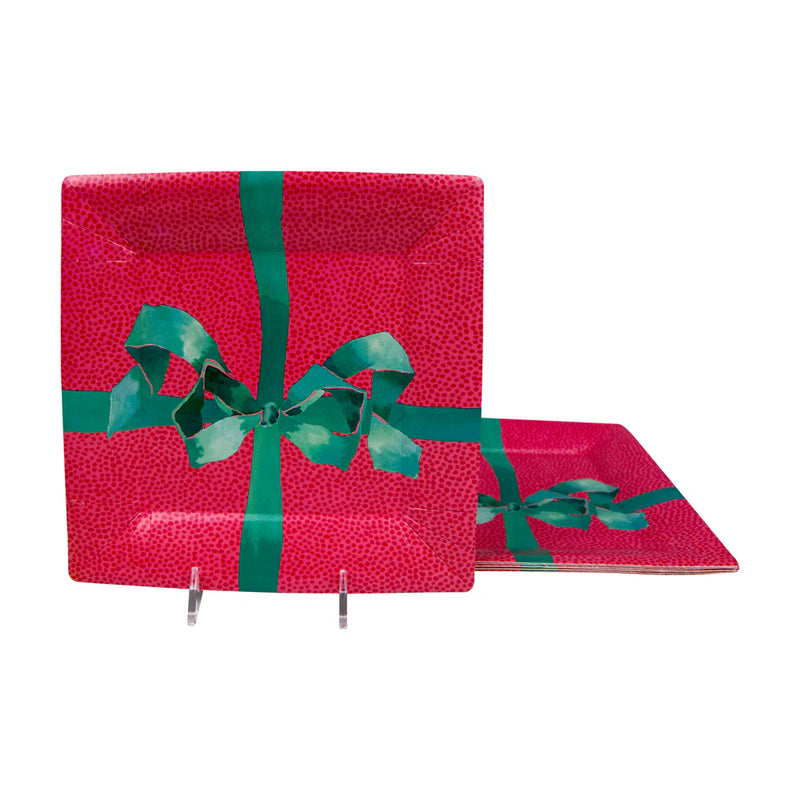 Tied With A Bow Red & Spruce  Sq Salad & Dessert Plates - 8 Per Package