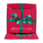 Tied With A Bow Red & Spruce  Sq Salad & Dessert Plates - 8 Per Package