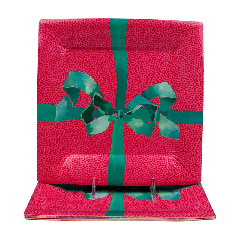 Tied With A Bow Red & Spruce  Sq Salad & Dessert Plates - 8 Per Package