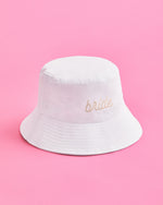 Beige Bride Bucket Hat - Embroidered Cotton Hat