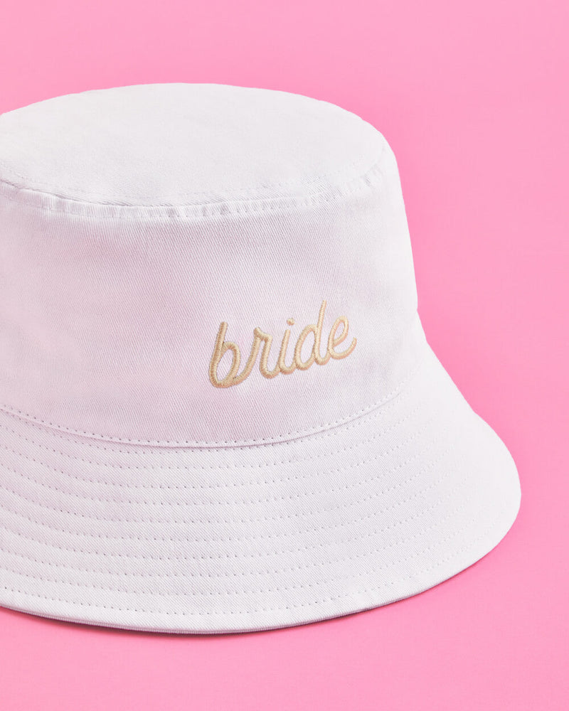 Beige Bride Bucket Hat - Embroidered Cotton Hat
