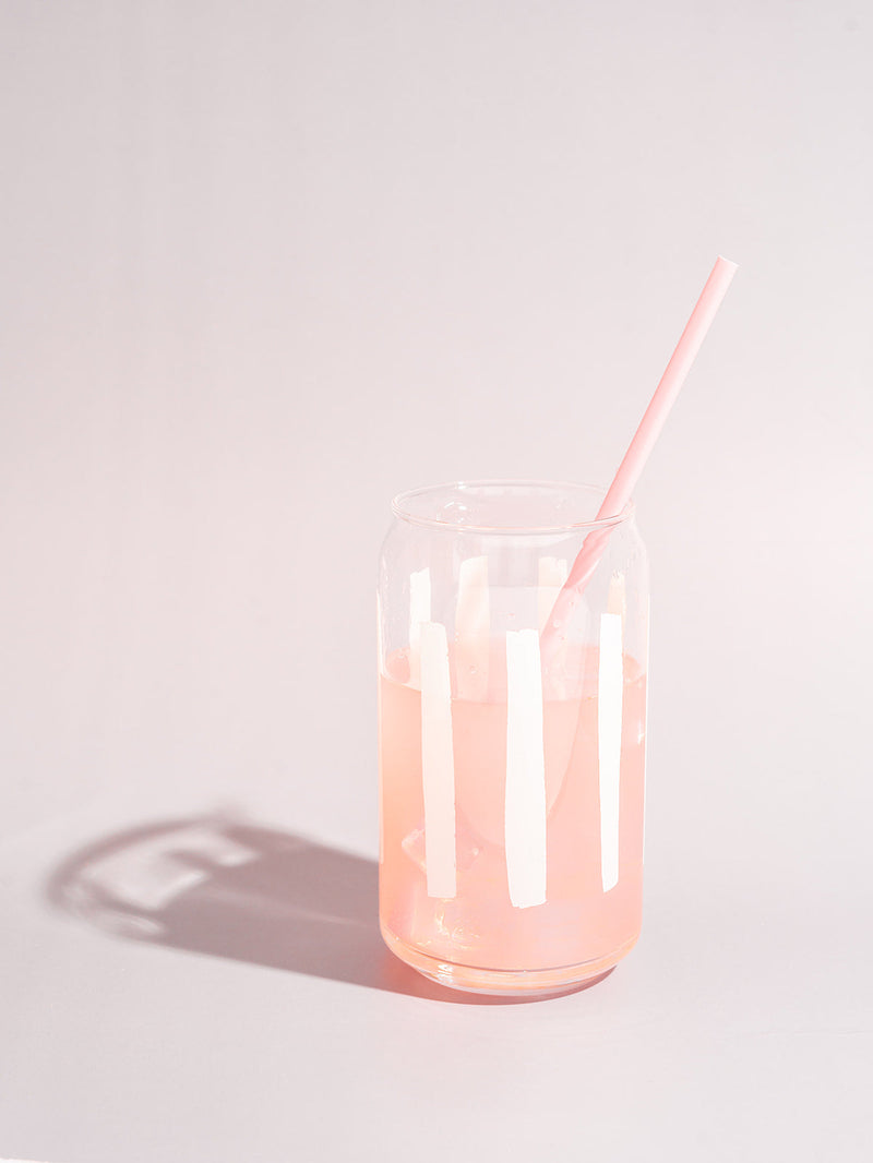 White Striped Soda Can Glass