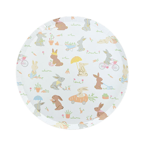 Bunnies In The Garden Large Round Plates, Pack of 8