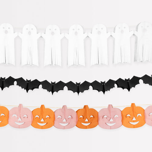 Tissue Paper Halloween Garlands, Pack of 3