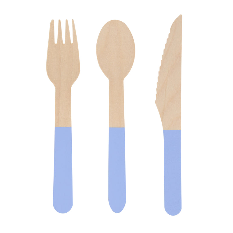Cornflower Blue Wooden Cutlery Set, Pack of 24