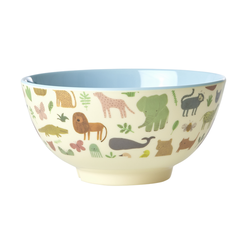 Medium Melamine Bowl - Dusty Blue - Sweet Jungle Print