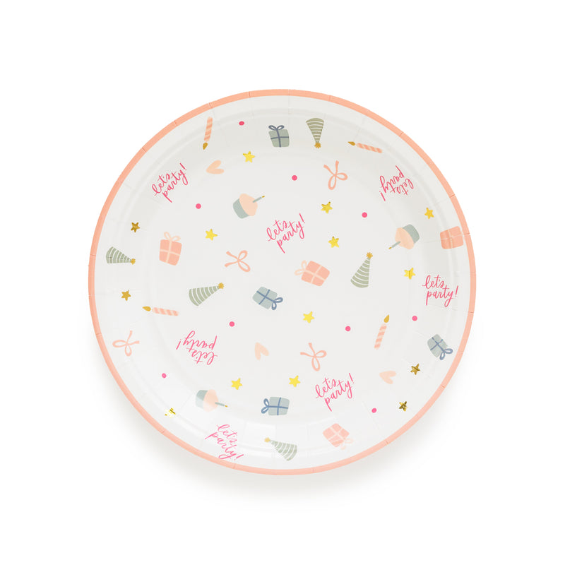 Birthday Party Small Paper Plates, Set of 8
