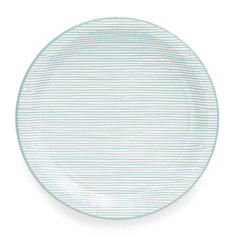 Blue Stripe Large Paper Plates, Set of 8