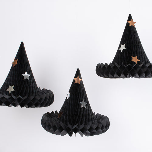 Hanging Honeycomb Witch Hat Decorations, Pack of 3