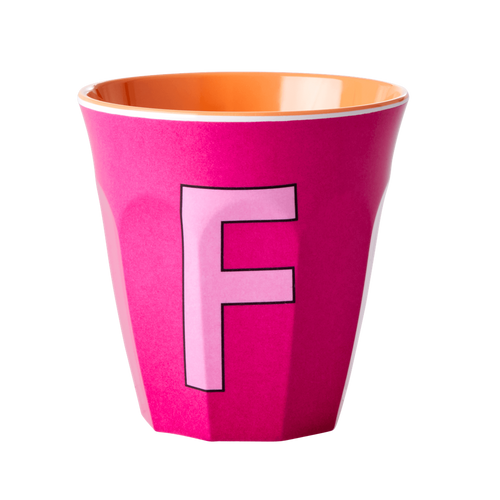 Melamine Cup - Medium with Alphabet in Pinkish Colors | Letter F