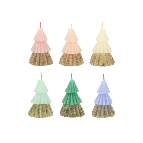 Rainbow Glitter Tree Candles, Pack of 6