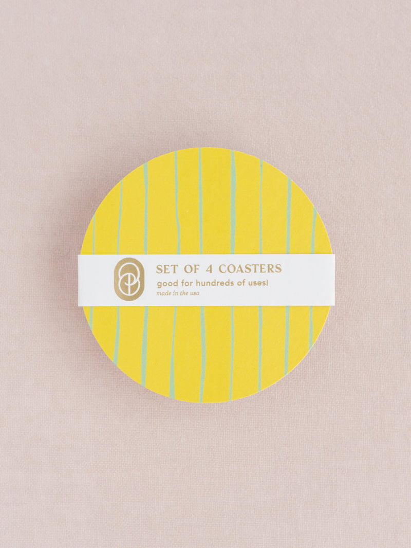 Lemon Sorbet Stripe Coasters, Set of 4