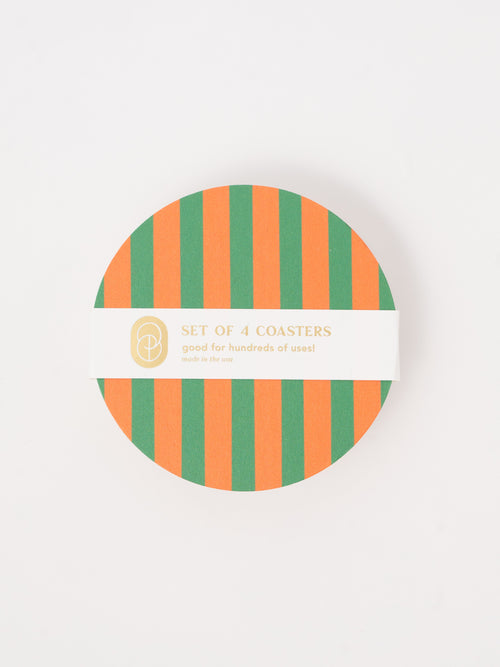 Amore Green and Orange Striped Coaster, Set of 4