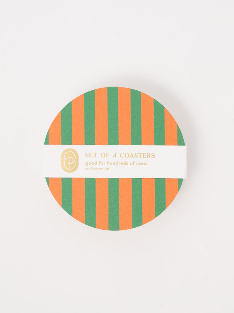 Amore Green and Orange Striped Coaster, Set of 4