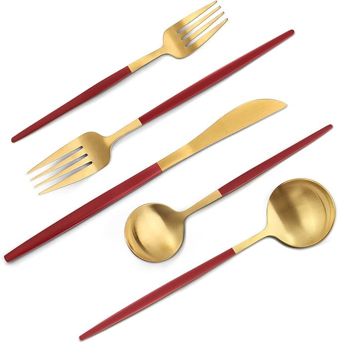 Matte Red Gold 20-Piece Flatware Set