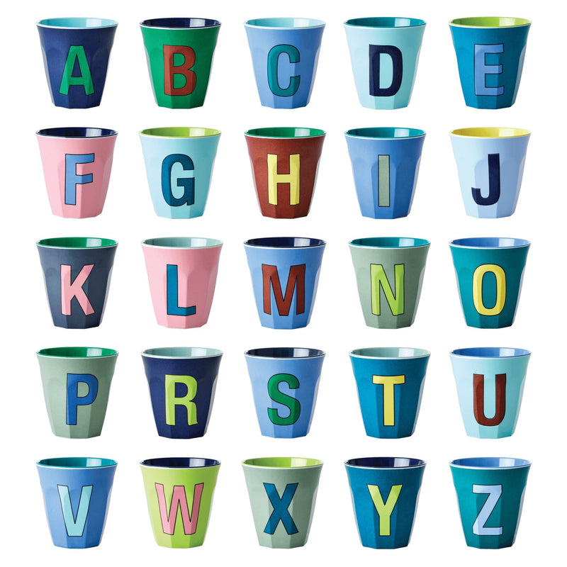 Melamine Cup - Medium with Alphabet in Bluish Colors | Letter F