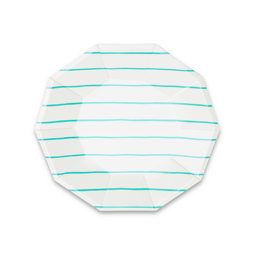 Aqua Frenchie Striped Small Plates, Pack of 8