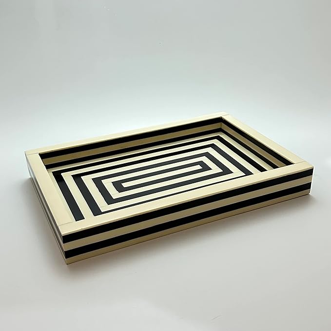 Striped Wooden Serving Tray