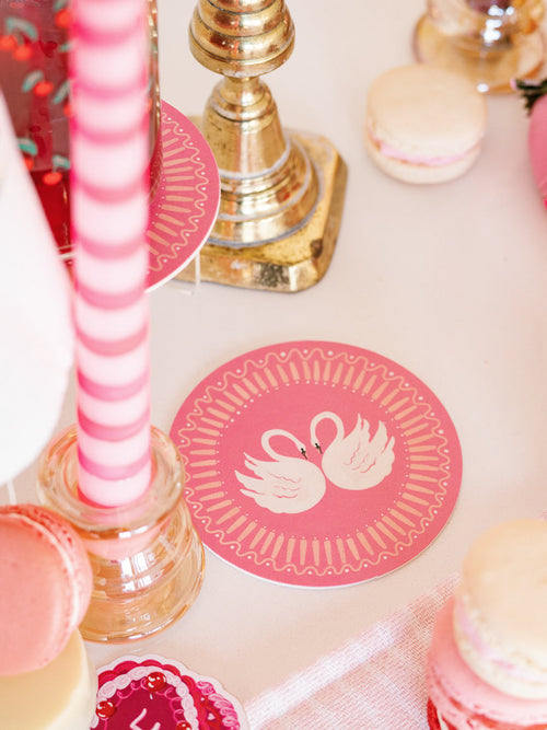 Petal Pink Swan Romance Coasters, Set of 4