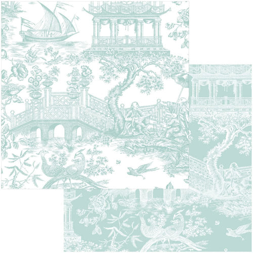 Chinoiserie Toile Reversible Gift Wrapping Paper in Robin's Egg - 30" x 8' Roll