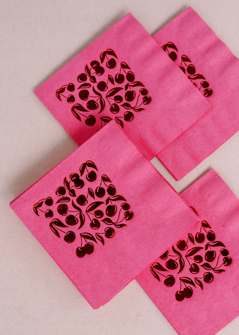 Cherry Picked Hot Pink Cocktail Paper Beverage Napkins, Set of 20