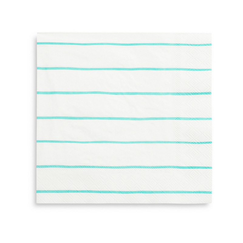 Aqua Frenchie Striped Large Napkins, Pack of 16