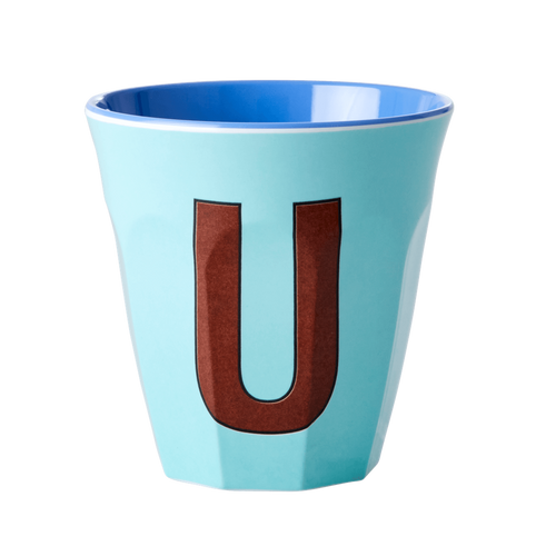 Melamine Cup - Medium with Alphabet in Bluish Colors | Letter U