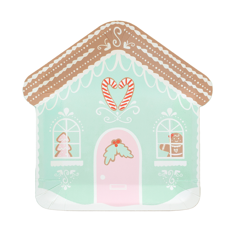 Baking Spirits Bright Mint Gingerbread House Large Plates, Pack of 8