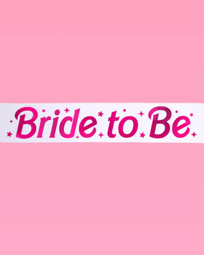 Let's Go Bride Sash - White Silk + Pink Foil