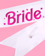 Let's Go Bride Sash - White Silk + Pink Foil