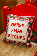 Merry Xmas Bitches Needlepoint Pillow