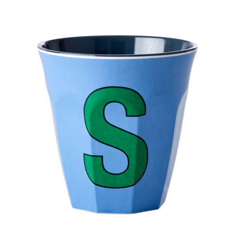 Melamine Cup - Medium with Alphabet in Bluish Colors | Letter S