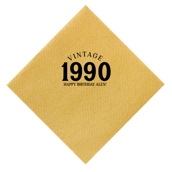 Vintage Bold Year Birthday Napkin, Black Foil