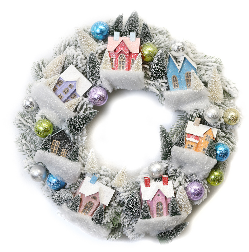 Frosted Village Wreath, Bright