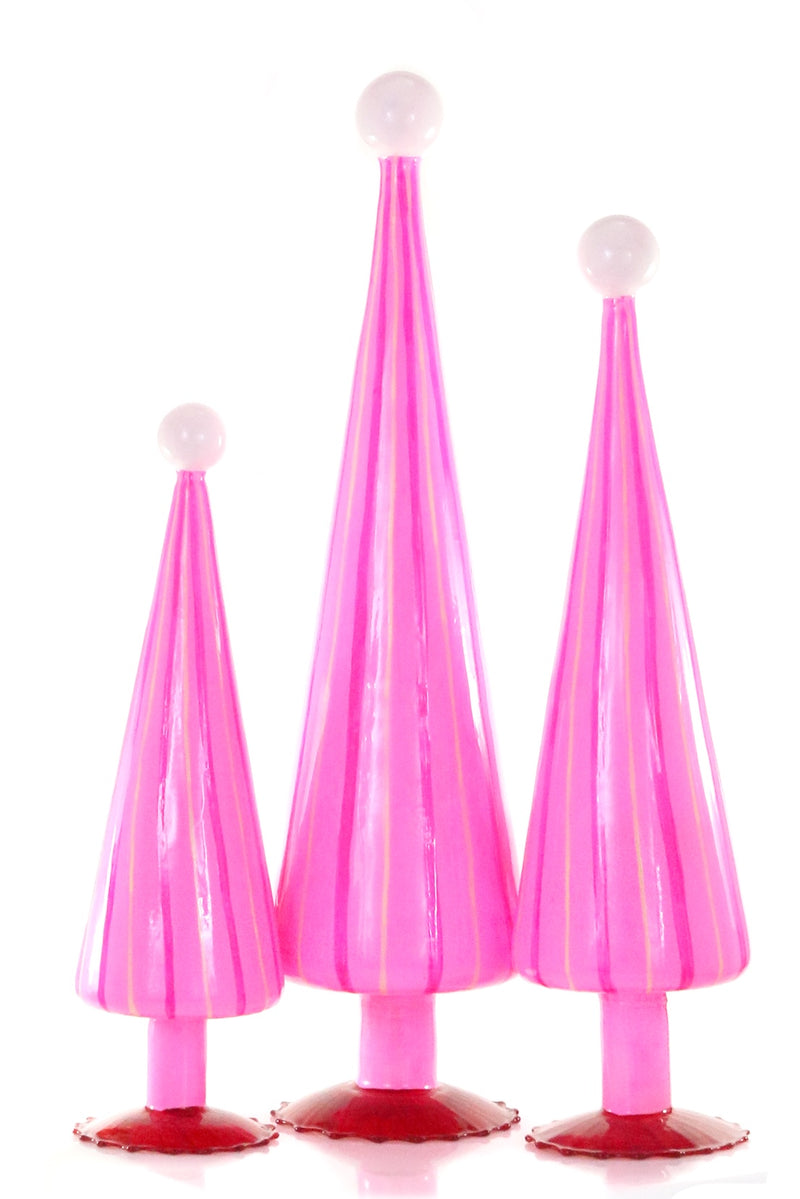 Murano Ribboned Trees Pink & Garnet, Set of 3