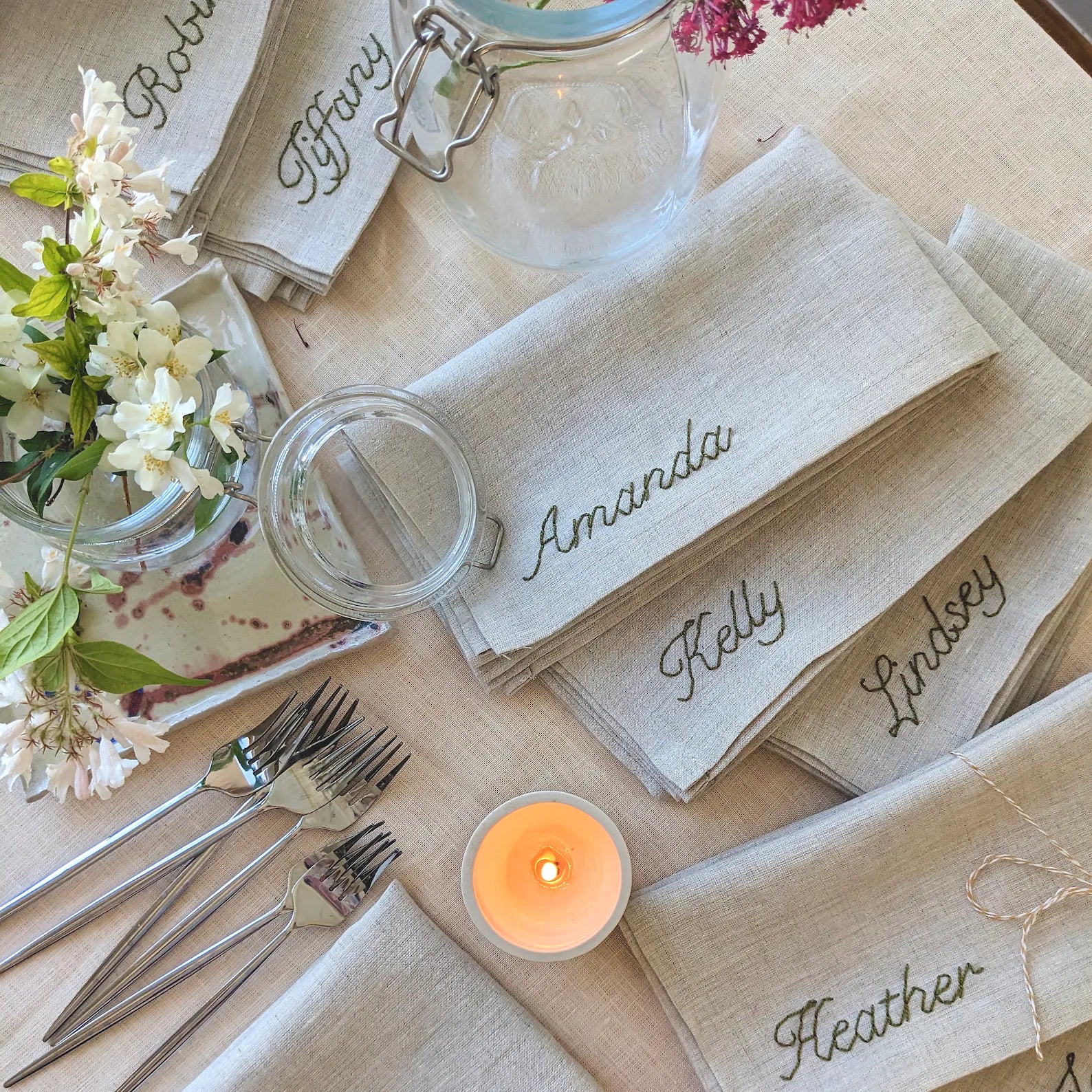 Hand Embroidered Personalized Linen Napkins