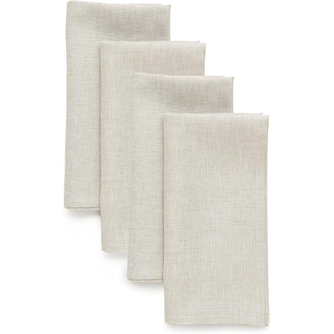 Light Natural Linen Cloth Napkins – 20 x 20 Inch Dinner Napkins Set of 4