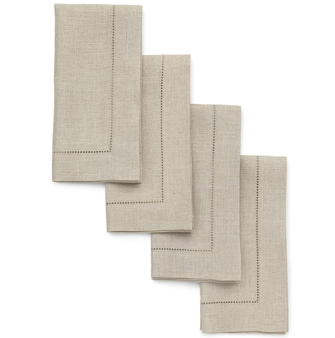 Light Natural Linen Cloth Napkins, 20 x 20 Inch Dinner Napkins Set of 4