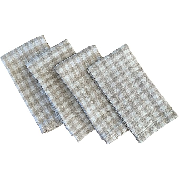 Gingham Pure Linen Napkins, Set of 4