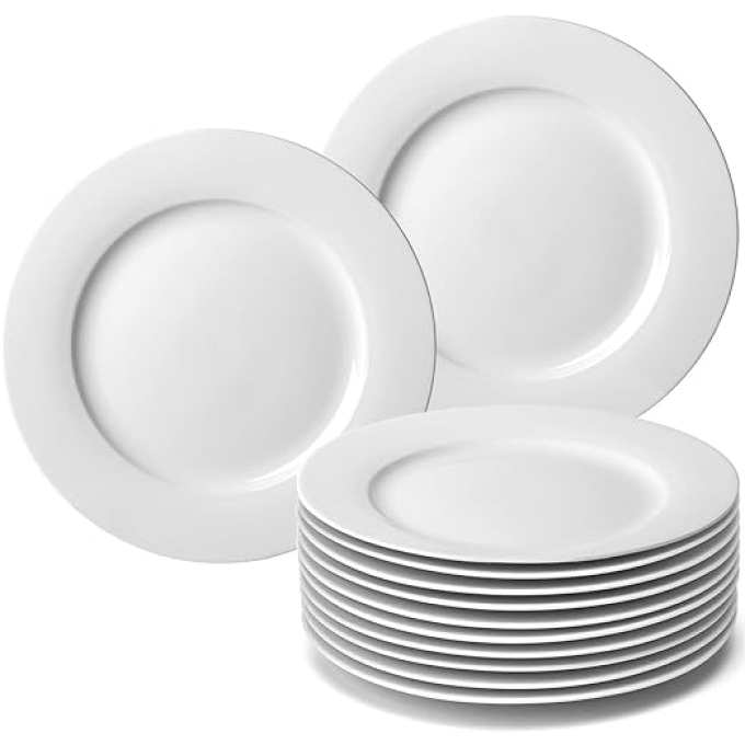 12-Piece White Porcelain Dinner Plates