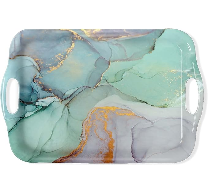 Teal Marble Pattern Decorative Tray