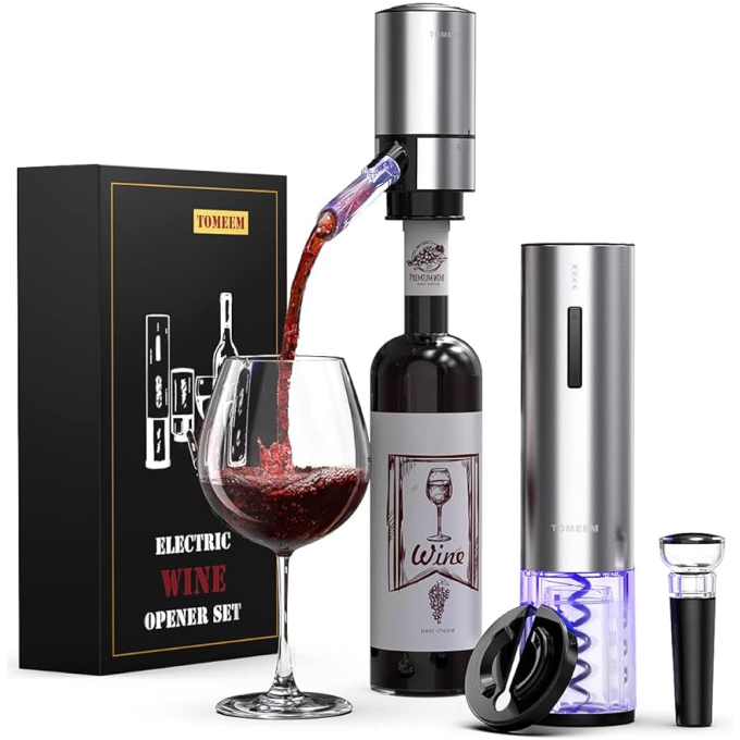 Rechargeable Electric Wine Gift Set - Aerator, Vacuum Stoppers, Foil Cutter and Bottle Opener