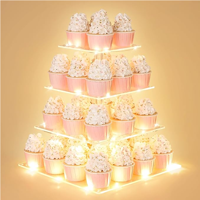 4-Tier Cupcake Stand with LED String Lights