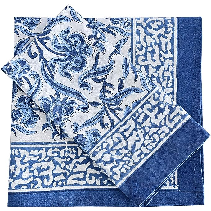 Midnight Bloom Blue 100% Cotton Cloth Napkins