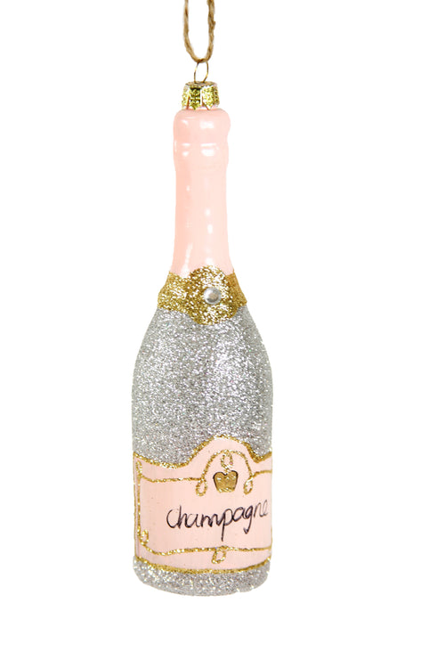 Silver Glittered Champagne Ornaments, Case of 6